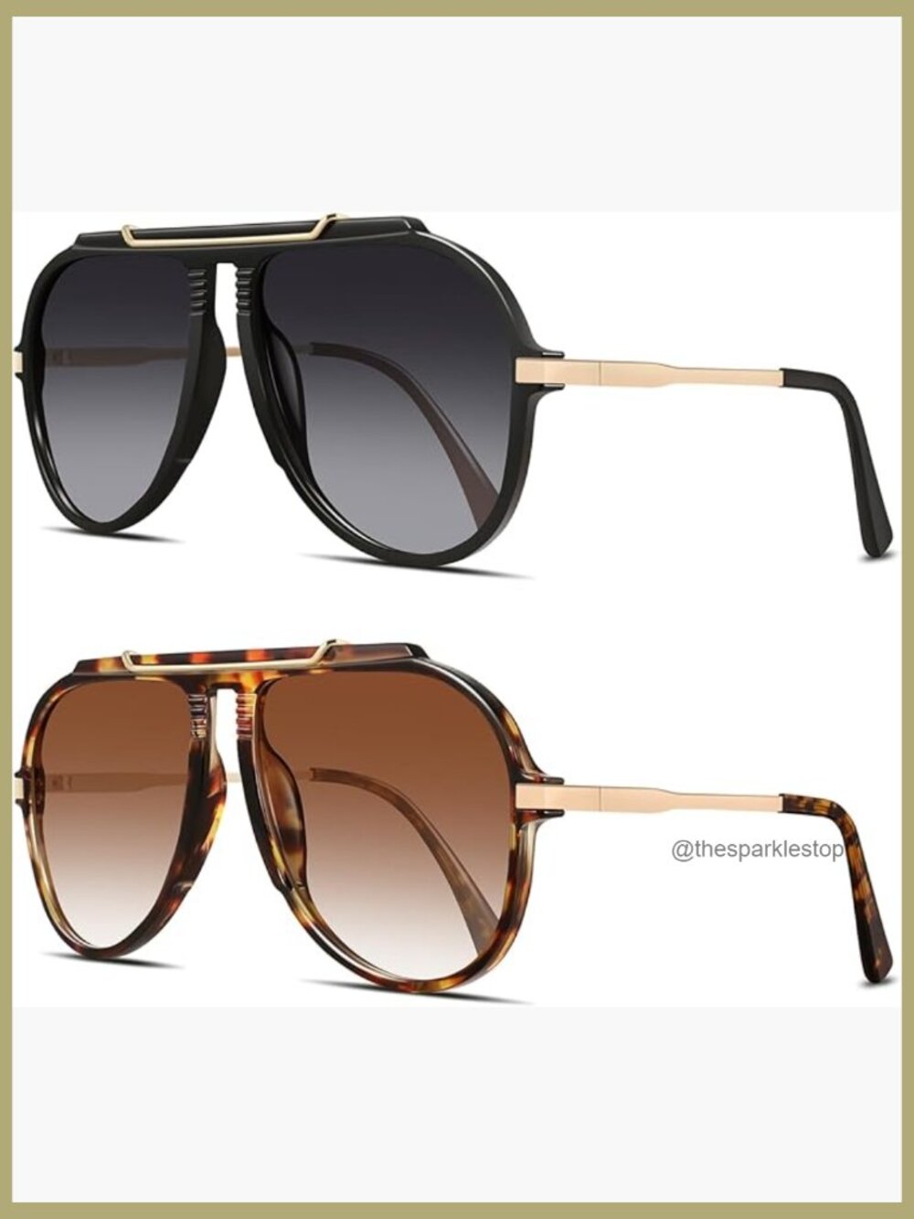 Oversized Retro Aviator Sunglasses Gold Metal Shades UV400 Protection